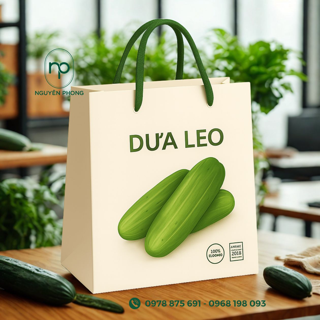 Mẫu túi giấy nông sản đựng dưa chuột